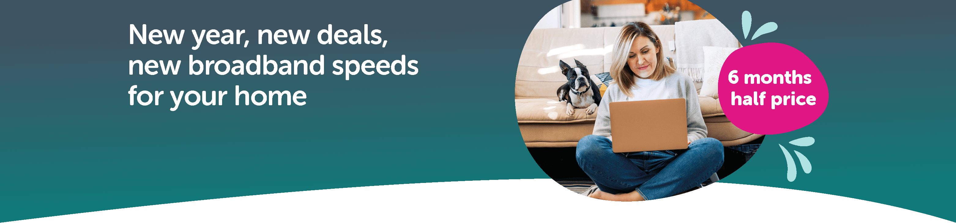 Woman using laptop with her dog