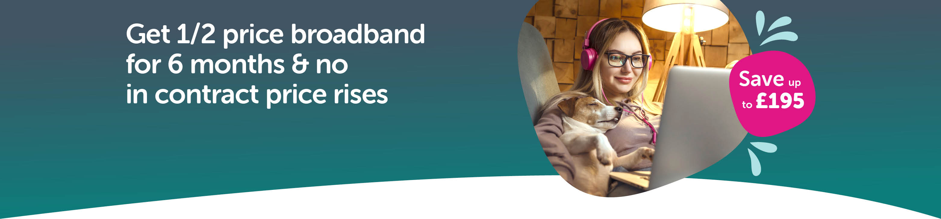 woman using her laptop with her dog next to her