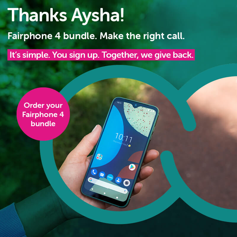 Fairphone 4 being held in a hand