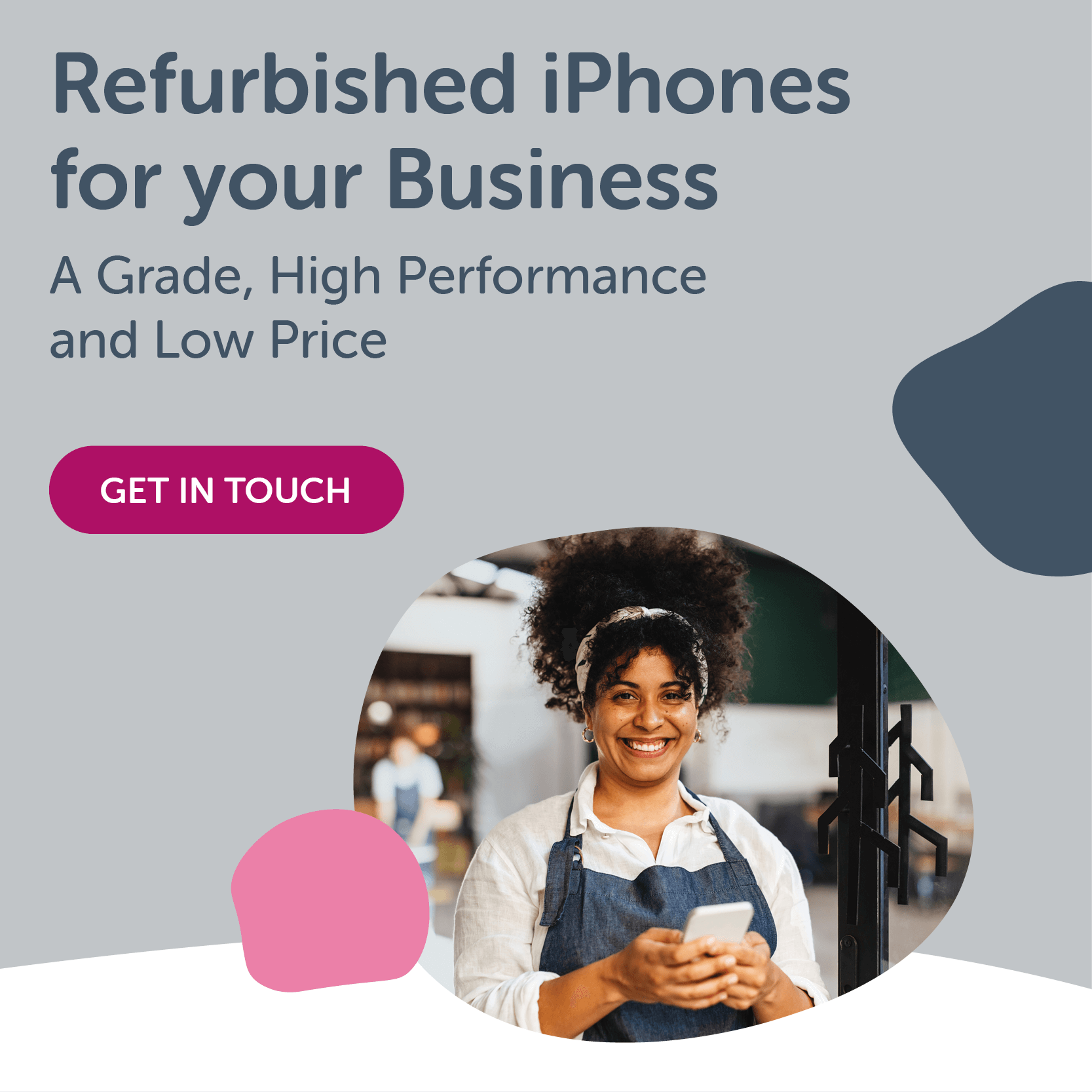 woman business owner holding an iphone