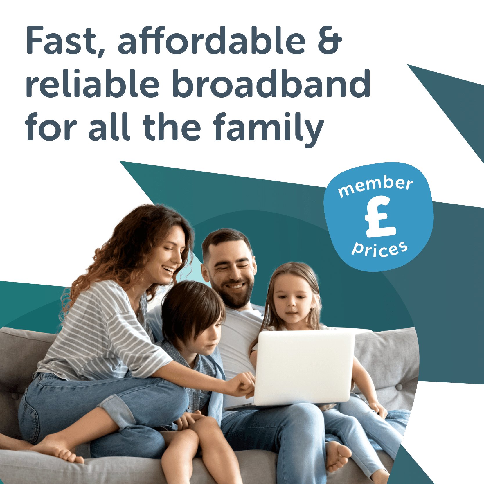 Family sat on sofa looking at a laptop