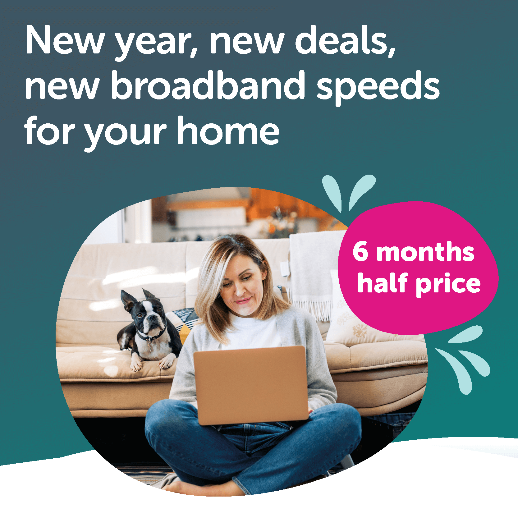 Woman using laptop with her dog