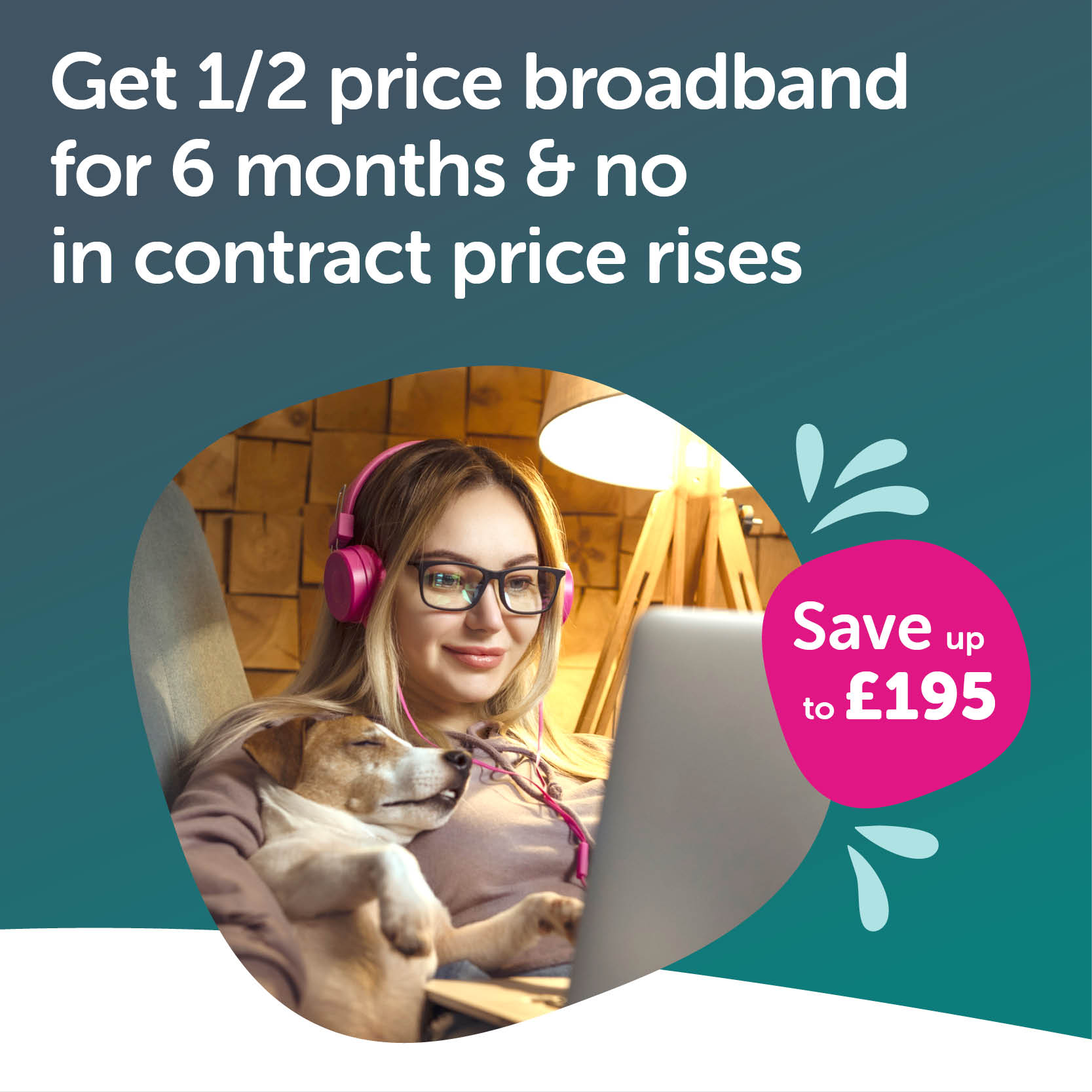 woman using her laptop with her dog next to her