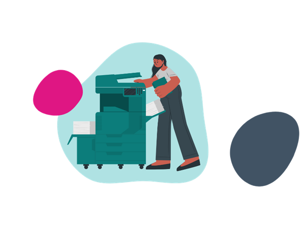 illustration of a woman using her printer