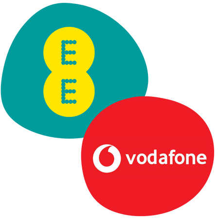 EE and Vodafone logos