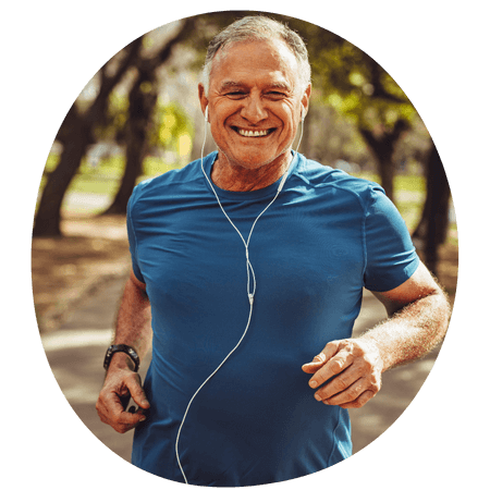 man going for a run with headphones in