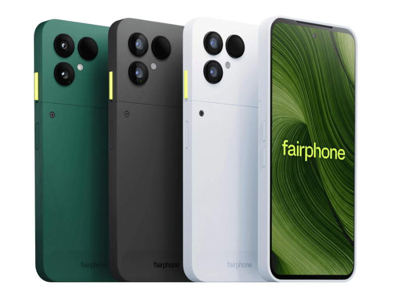 Fairphone Gen. 6 in green, black and white