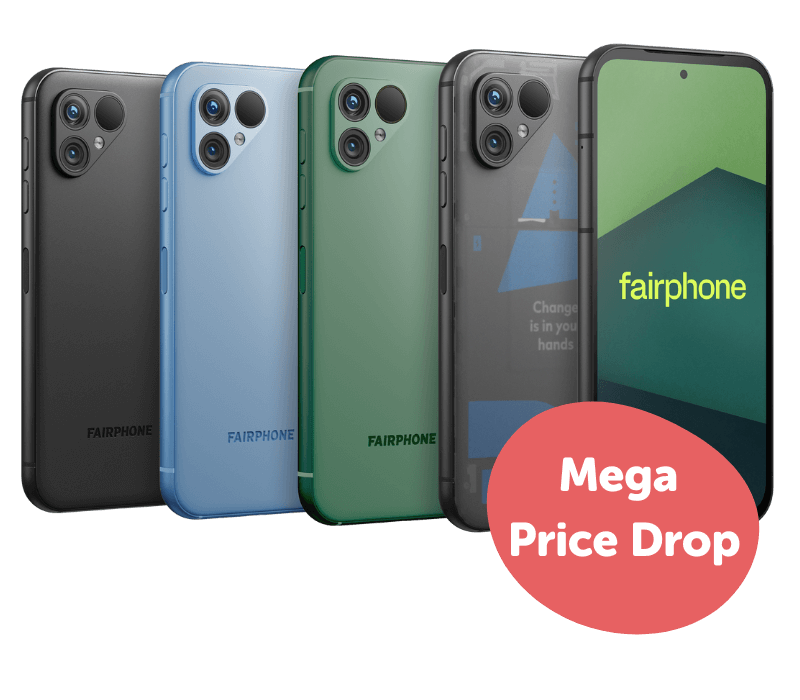 Fairphone 5 in green, blue, black and transparent