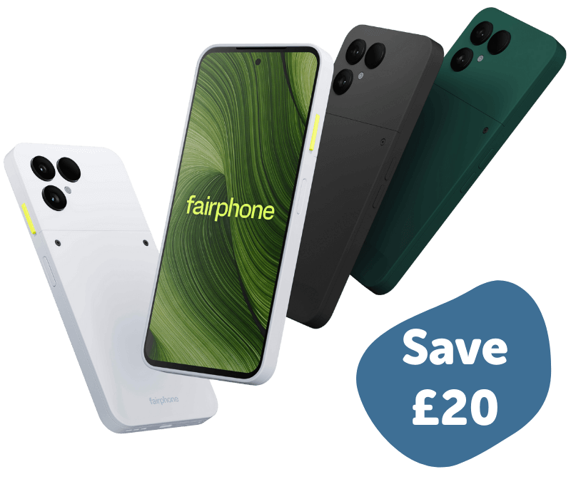 Fairphone Gen.6 in white, black and green