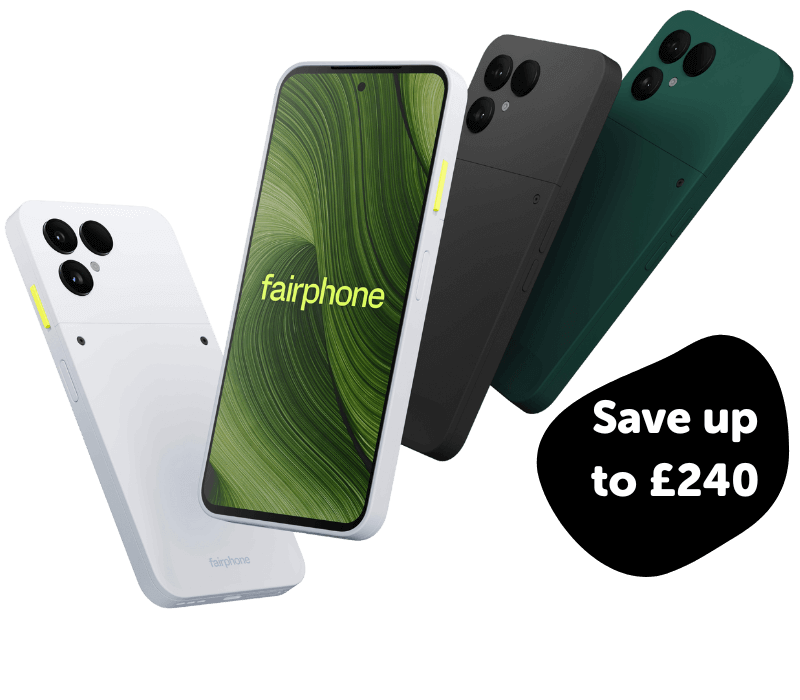 Fairphone Gen.6 in white, black and green