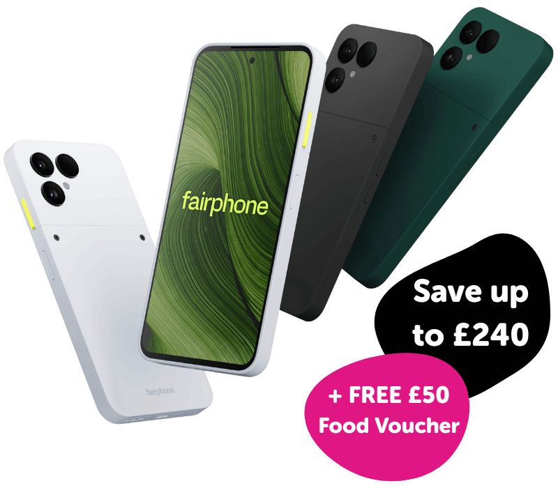Fairphone Gen.6 in white, black and green