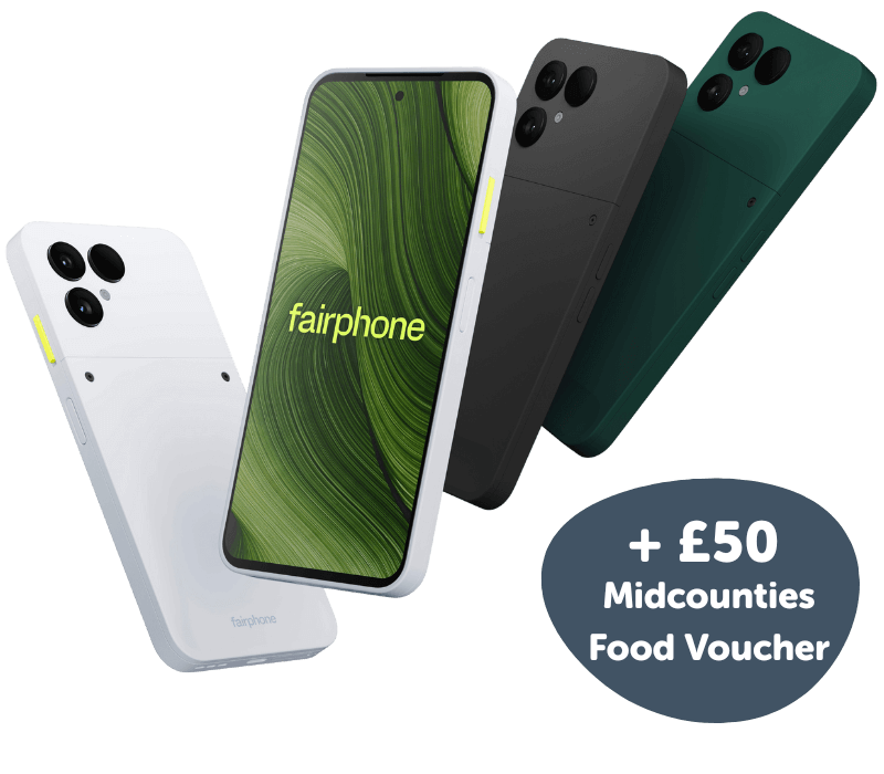 Fairphone Gen.6 in white, black and green