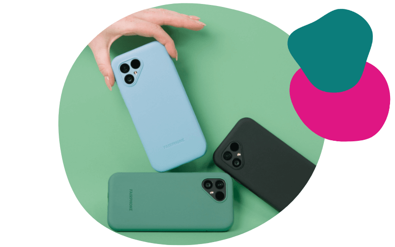 fairphone 5 case in blue, black and green