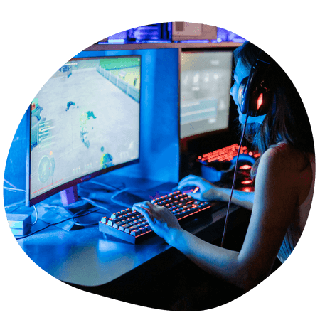 Woman playing a computer videogame