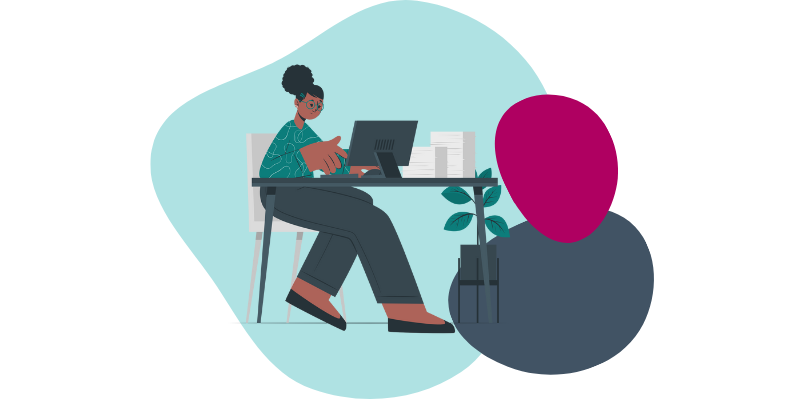 Animated woman working on a laptop 
