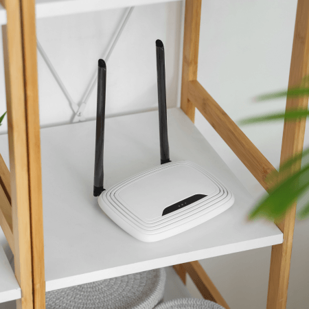 broadband router on a shelf