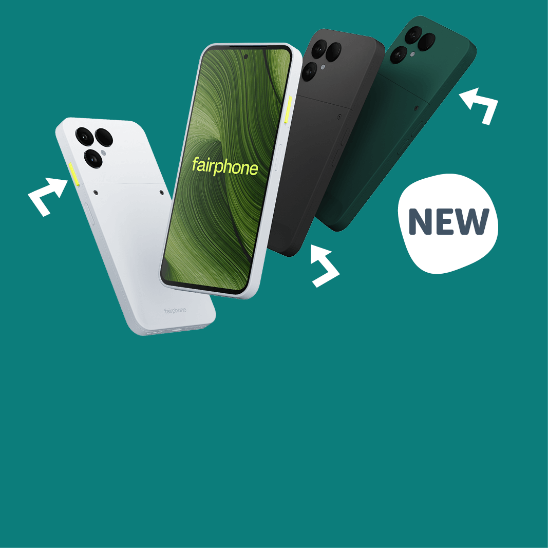 Fairphone 6 in white, black and green