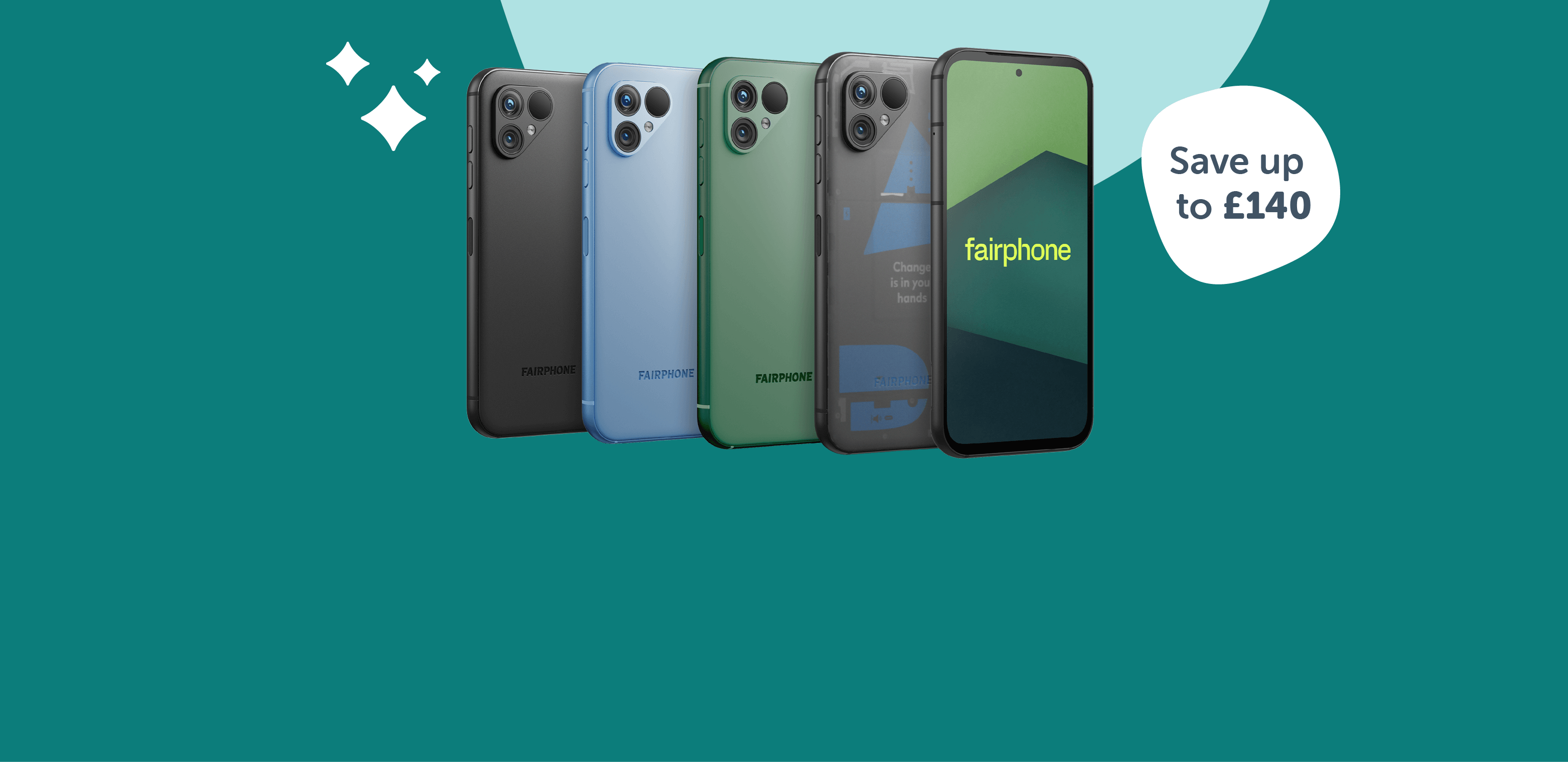Fairphone 5 in Black, Blue, Green and Transparent