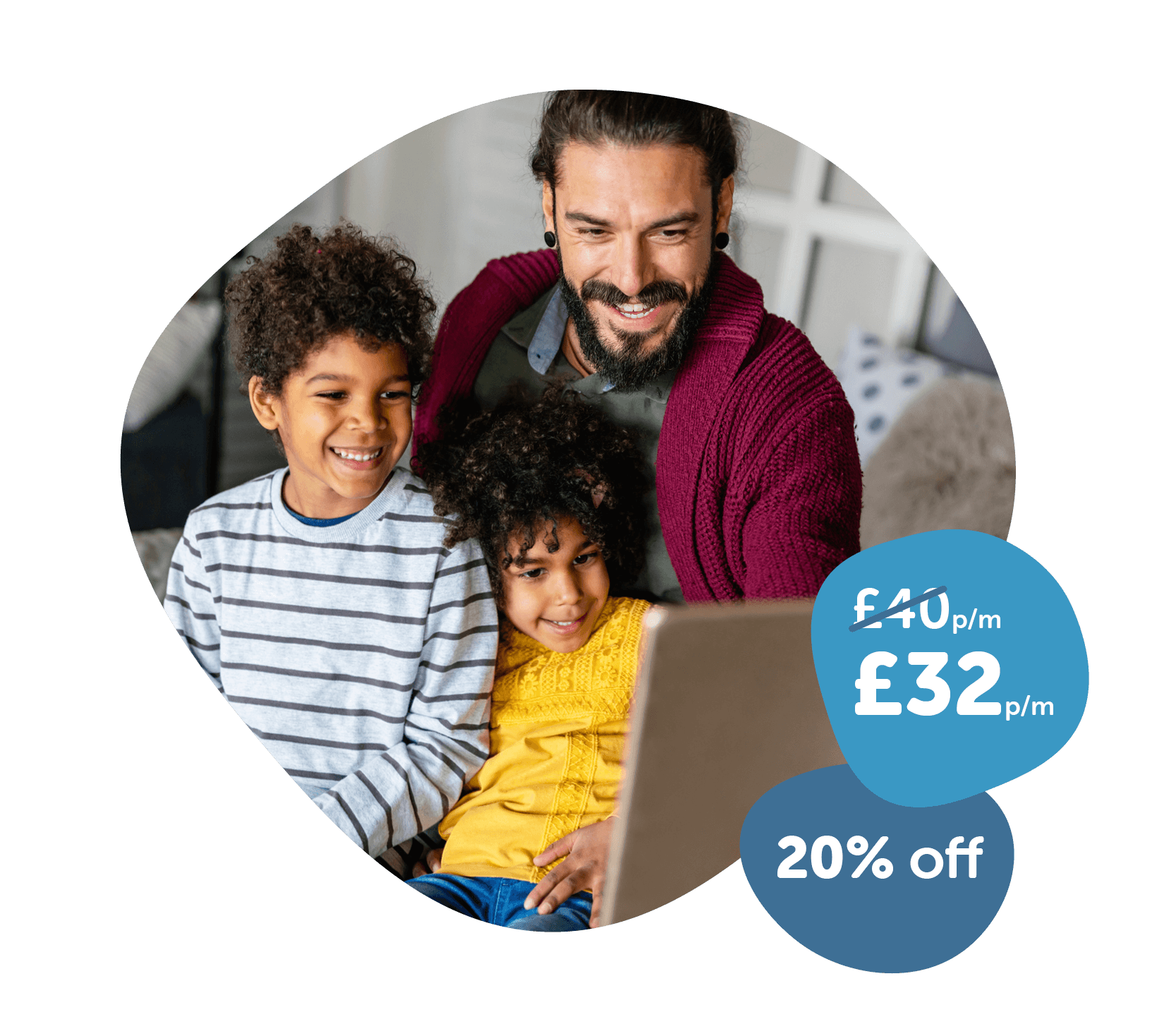 Young family sat down using a laptop