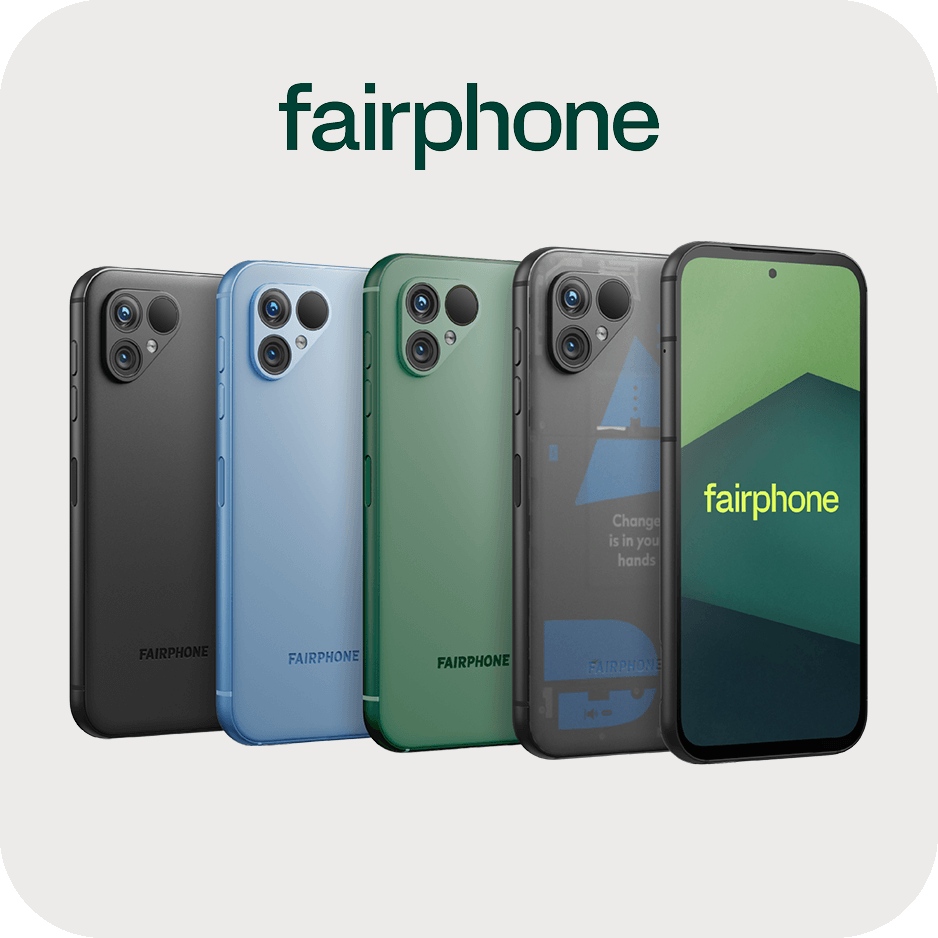 Fairphone 5 in Black, Blue, Green and Transparent