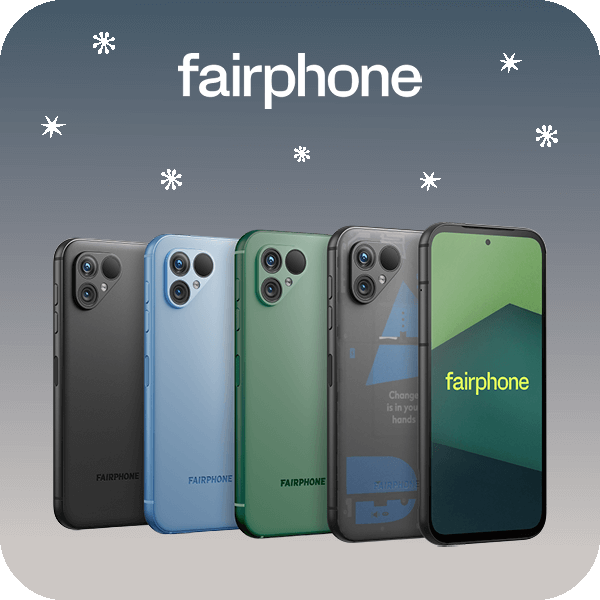 Fairphone 5 in black, blue, green and transparent