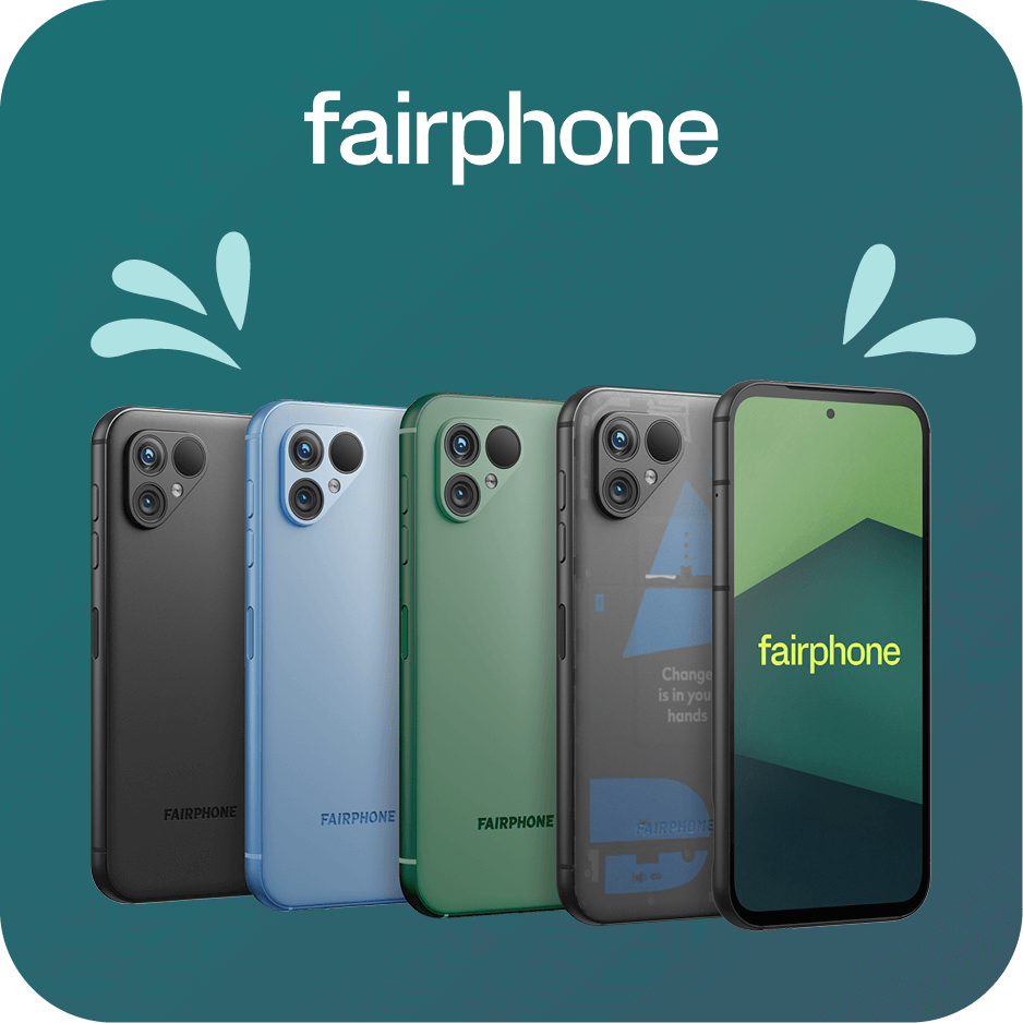 Fairphone 5 in Black, Blue, Green and Transparent
