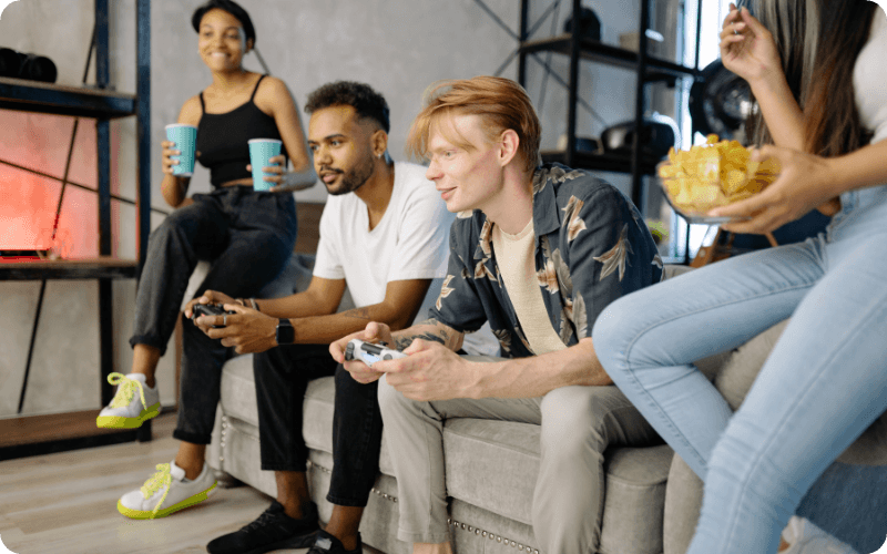 two friends gaming together 