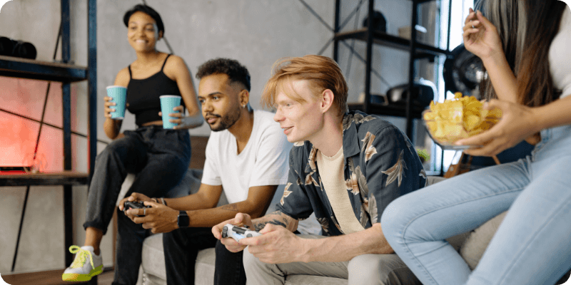 two friends gaming together