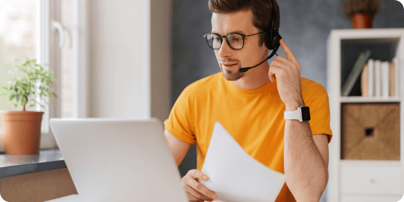 man working remotely from home