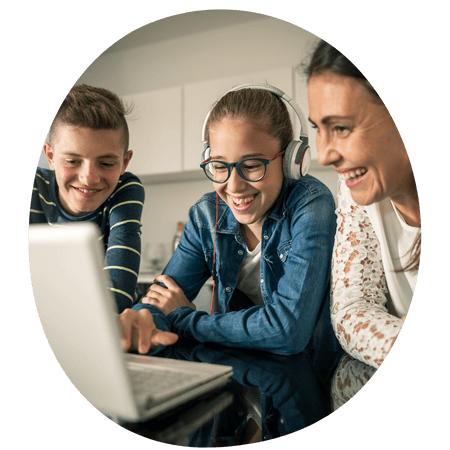 mother and children using a laptop together