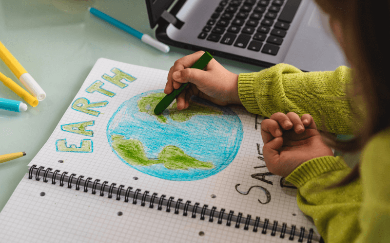child drawing save the planet