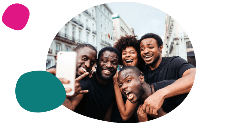 group of friends taking a selfie together