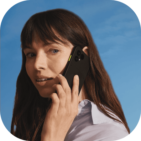 Woman taking a call on a Fairphone 6