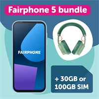 Fairphone 5 with Fairbuds XL headphones with SIM