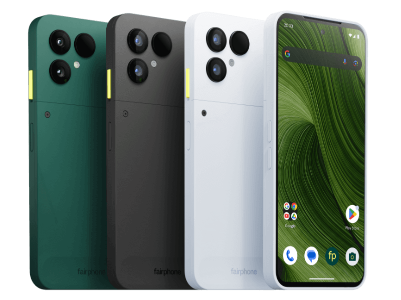 Fairphone 6 in Green, Black and White
