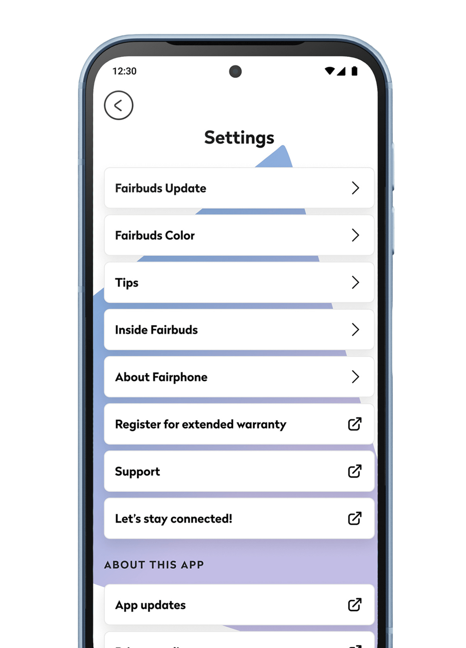 fairbuds app settings interface